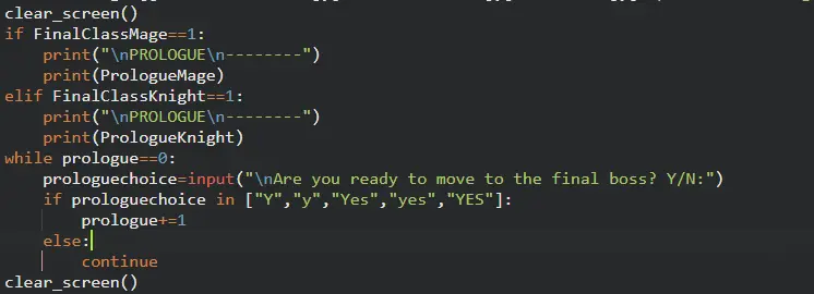 Photo showcasing the code behind Cody's Python Text-Based game